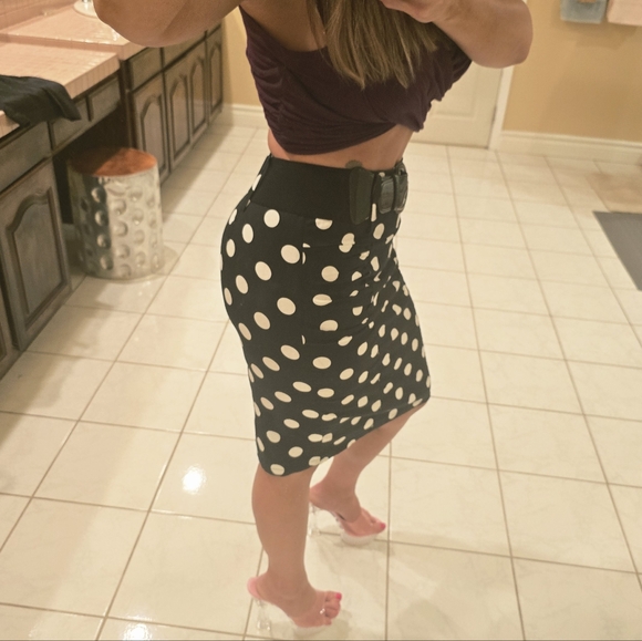 SPD Polka Dot Pencil Skirt with Belt - Picture 10 of 16